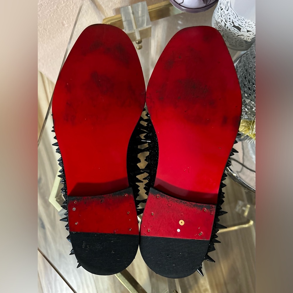 Black with Red Bottom Soles Spiked Studded Rivets Slip On Dress Shoes/Loafers 41 - Picture 15 of 16